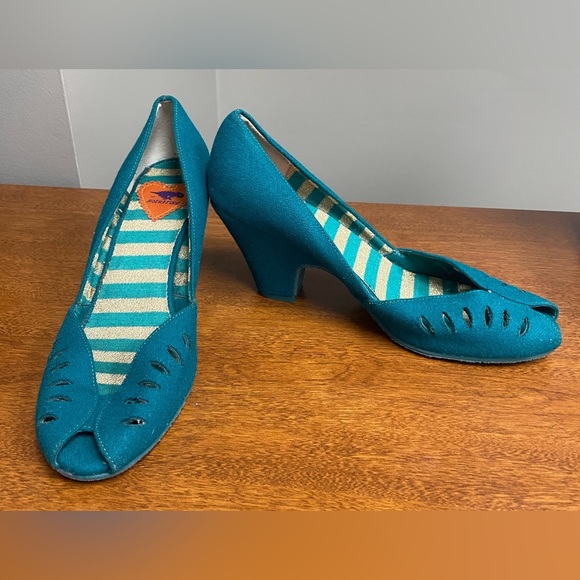 Rocket Dog Turquoise Peep Toe Heels Women’s Size 8 - Picture 2 of 5